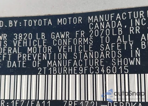 2015 Toyota Corolla L z USA, uszkodzony, nr VIN 2T1BURHE9FC346015